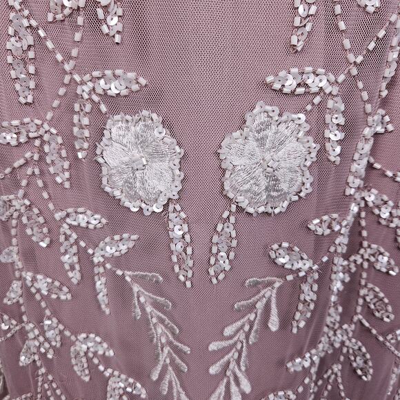 Adrianna Papell Embellished Dress Flutter Sleeve Cocktail Party Beaded Pink Sz 6 - Picture 9 of 16